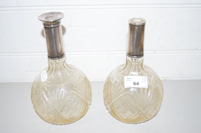 Lot 64 - TWO GLOBE FORMED SMALL DECANTERS WITH SILVER...