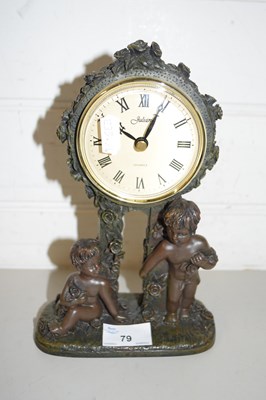 Lot 79 - BRONZE EFFECT MANTEL CLOCK WITH QUARTZ MOVEMENT