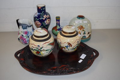 Lot 128 - MIXED LOT: ORIENTAL GINGER JARS, LAQUERED TRAY,...