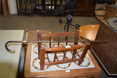 Lot 801 - WALKING STICK AND A HARDWOOD MAGAZINE RACK