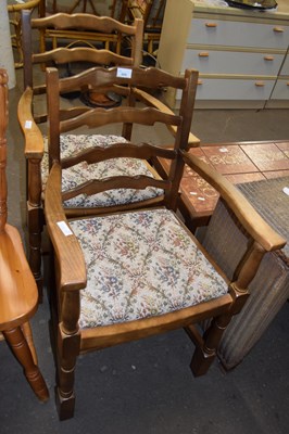 Lot 809 - A PAIR OF LADDER BACK CARVER CHAIRS