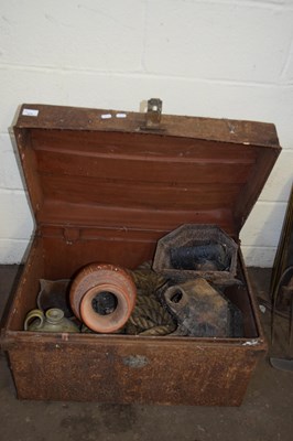 Lot 820 - METAL TRUNK CONTAINING GUTTER HOPPERS, ROPE,...