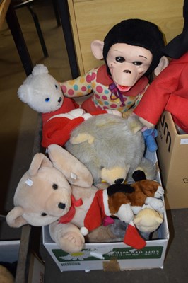 Lot 853 - BOX OF VARIOUS MODERN TEDDIES, CHIMP TOY ETC