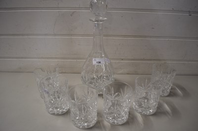 Lot 138 - CLEAR CUT GLASS DECANTER AND TUMBLERS