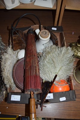 Lot 516 - BOX OF MIXED ITEMS TO INCLUDE OSTRICH FEATHER...