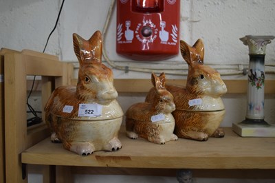 Lot 522 - THREE CONTEMPORARY RABBIT FORMED COVERED DISHES