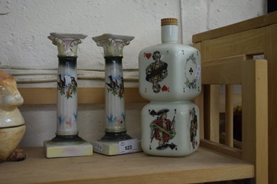 Lot 523 - PAIR OF CERAMIC CANDLESTICKS TOGETHER WITH A...
