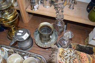 Lot 528 - MIXED LOT:  PEWTER TANKARD, SPIRIT DECANTERS,...