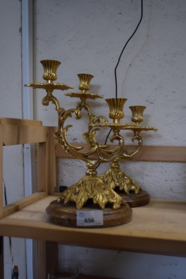 Lot 656 - PAIR OF REPRODUCTION GILT METAL TWO BRANCH...