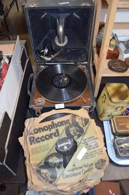 Lot 661 - VINTAGE PORTABLE GRAMOPHONE TOGETHER WITH A...