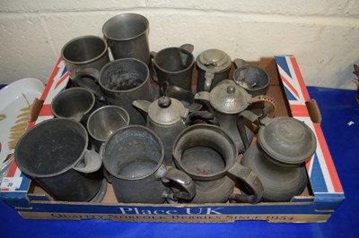Lot 28 - BOX OF VARIOUS 19TH CENTURY AND LATER PEWTER...
