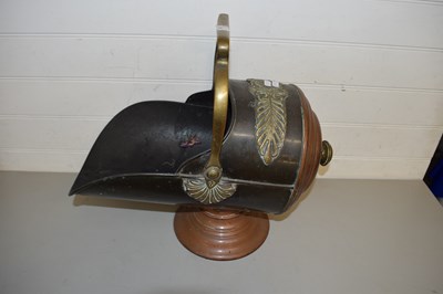 Lot 34 - COPPER AND BRASS MOUNTED COAL SHOOT