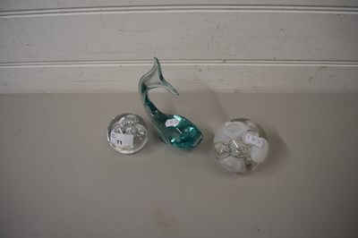 Lot 71 - TWO MODERN PAPERWEIGHTS AND AN ART GLASS FISH