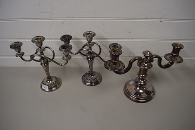 Lot 78 - PAIR OF SILVER PLATED CANDLEABRA PLUS ONE...