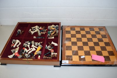 Lot 130 - MODERN LAQUERED CHESS BOARD TOGETHER WITH...