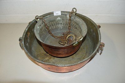 Lot 131 - COPPER HANGING JARDINIERE AND A COPPER DOUBLE...