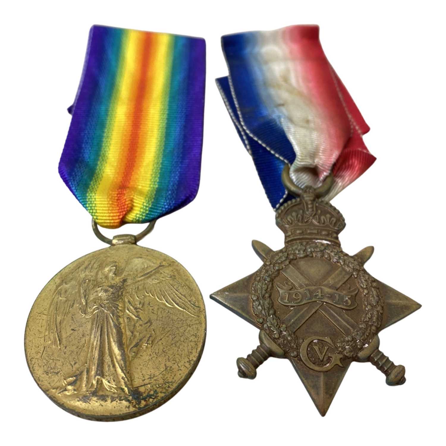 Lot 27 - WWI British medal pair 1914-15 star, victory...