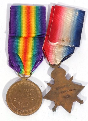 Lot 27 - WWI British medal pair 1914-15 star, victory...