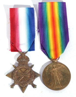Lot 206 - WWI British medal pair of 1914-15 star,...