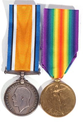 Lot 211 - WWI British medal pair 1914-18 war medal,...