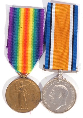 Lot 213 - WWI British medal pair, war medal, victory...