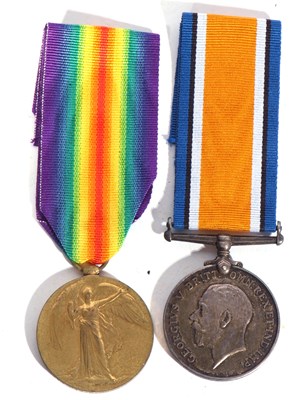 Lot 219 - WWI British medal pair - war medal and victory...