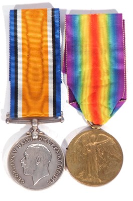 Lot 221 - WWI British medal pair - war medal, victory...