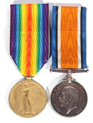 Lot 177 - WWI British medal pair - war medal, victory...