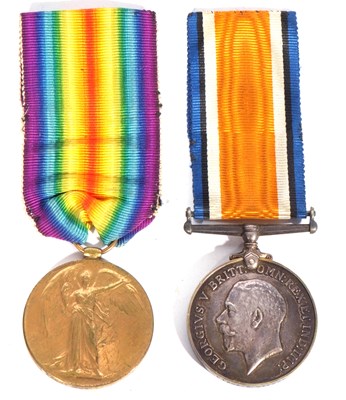 Lot 227 - WWI British medal pair - war medal, victory...
