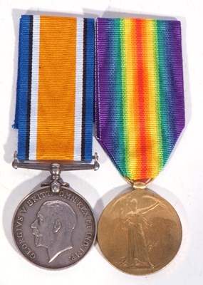 Lot 232 - WWI British medal pair - war medal, victory...