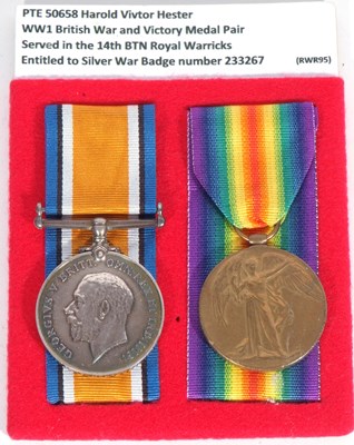 Lot 290 - WWI British medal pair - war medal, victory...