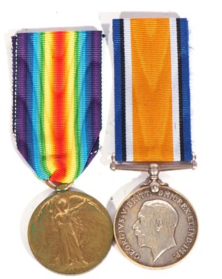 Lot 237 - WWI British medal pair - war medal, victory...