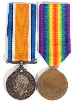 Lot 203 - WWI British medal pair - war medal, victory...