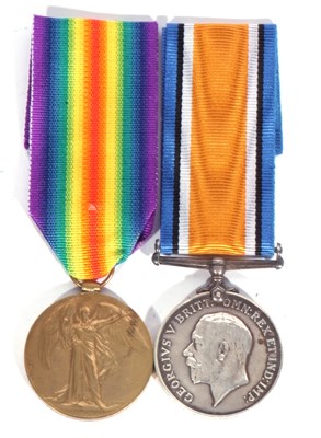 Lot 205 - WWI British medal pair - war medal, victory...