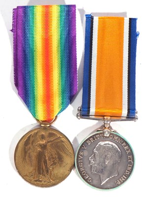 Lot 247 - WWI British medal pair - war medal, victory...