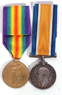 Lot 184 - WWI British medal pair - war medal, victory...