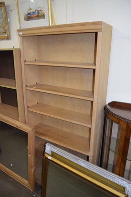 Lot 728 - MODERN LIGHT WOOD OPEN FRONT BOOK CASE CABINET