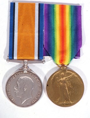 Lot 195 - WWI British medal pair - war medal, victory...