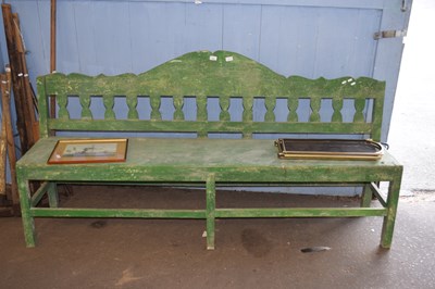 Lot 765 - GREEN PAINTED PINE BENCH 198 CM LONG