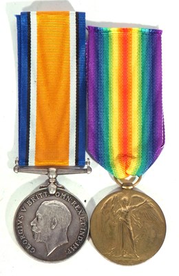Lot 263 - WWI British medal pair, war medal + victory...