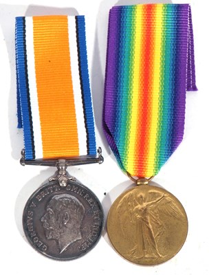 Lot 192 - WWI British medal pair- war medal + victory...