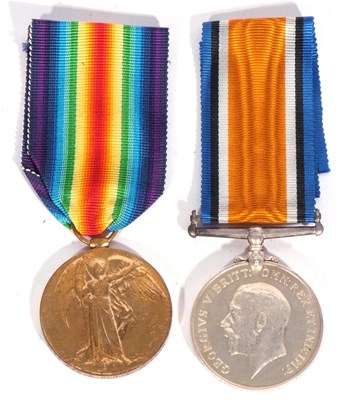 Lot 271 - WWI British medal pair, war medal + victory...