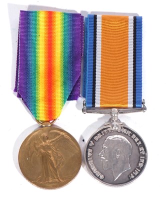 Lot 186 - WWI British medal pair, war medal + victory...