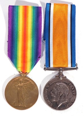 Lot 155 - WWI British medal pair - war medal, victory...