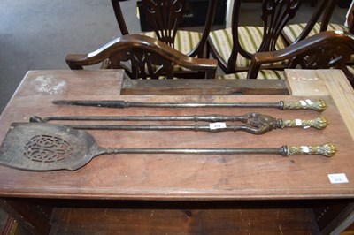 Lot 813 - SET OF THREE ANTIQUE STEEL AND BRASS MOUNTED...