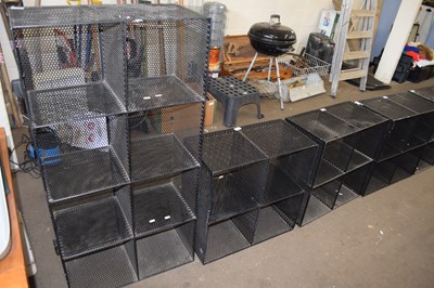 Lot 854 - FOUR BLACK METAL PIGEON HOLE SHELVING SECTIONS