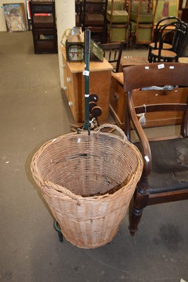 Lot 864 - LARGE WICKER BASKET AND A METAL TROLLEY