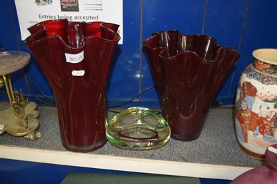 Lot 882B - TWO RED FRILLED GLASS VASES