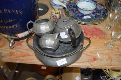 Lot 889A - MIXED LOT: PEWTER TEA SET AND OTHER ITEMS