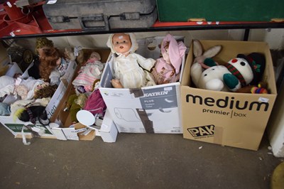 Lot 900 - FOUR BOXES OF VARIOUS PORCELAIN HEADED DOLLS...